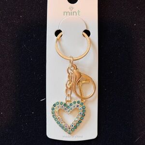 Mint Sparkling Blue Heart and Cross Keychain